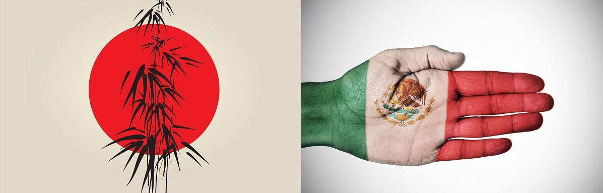 דגלי יפן ומקסיקו במצג לא שגרתי